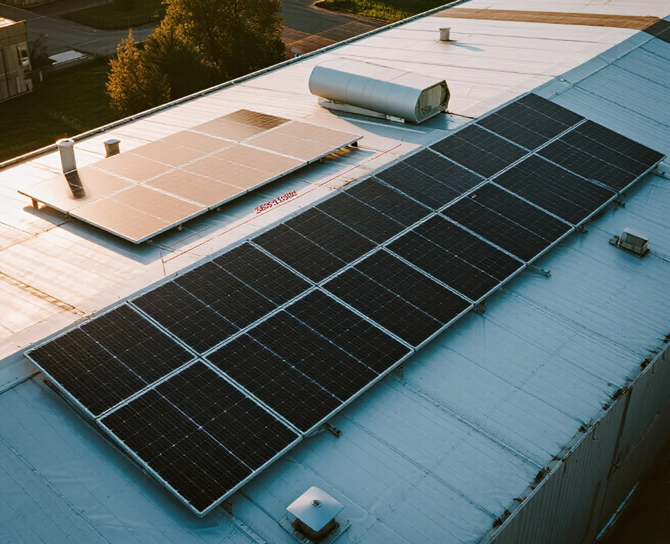 Commercial rooftop solar panel installation