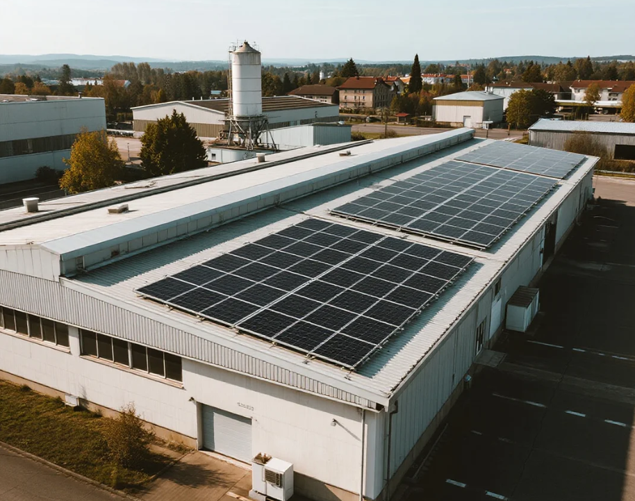 Industrial rooftop solar panel installation