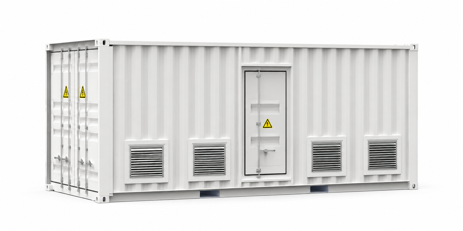 Unbranded white containerized energy storage system exterior