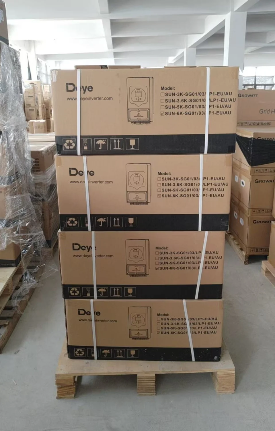 Grid-tied inverter cartons prepared for delivery