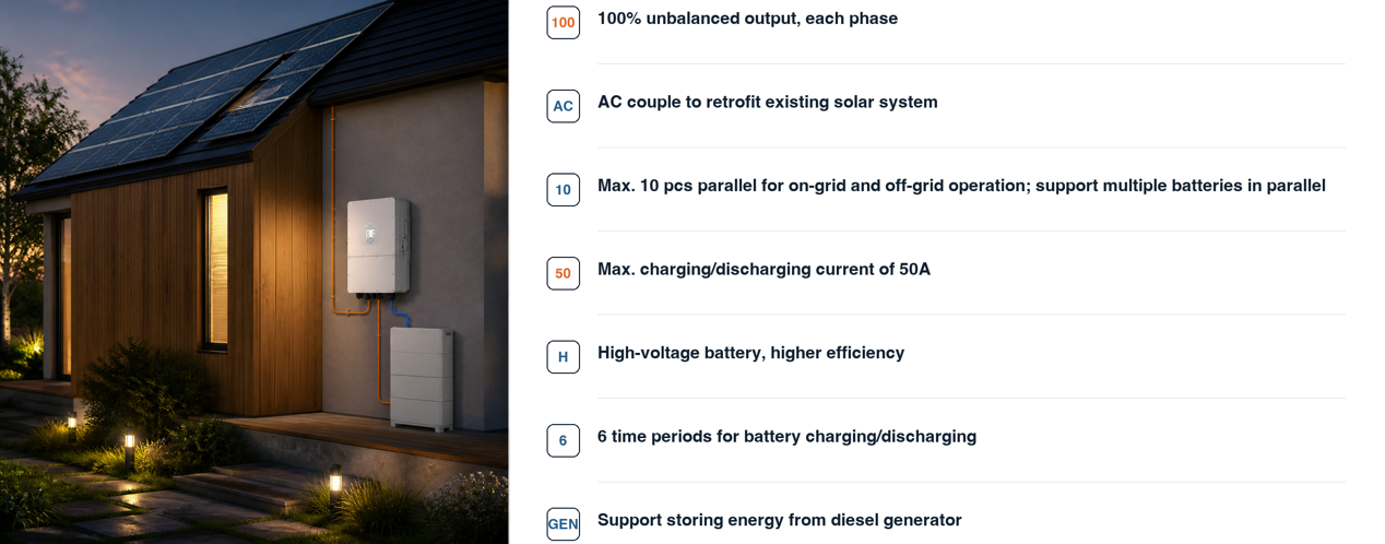 5–25 kW three-phase hybrid inverter application and features