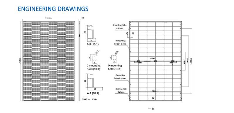 Engineering drawing for NOVASUN 440-460W solar panel
