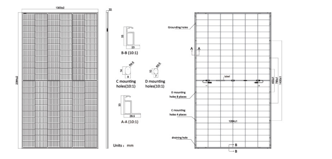 Dimension drawing for NOVASUN 695-720W solar panel