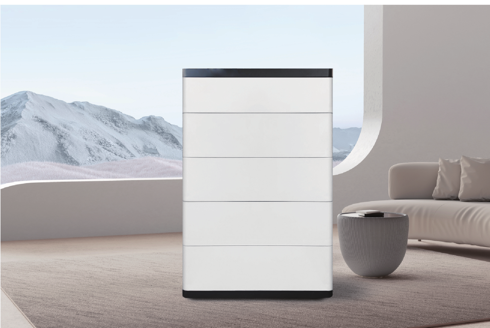 Stackable high-voltage battery installed in a residential interior