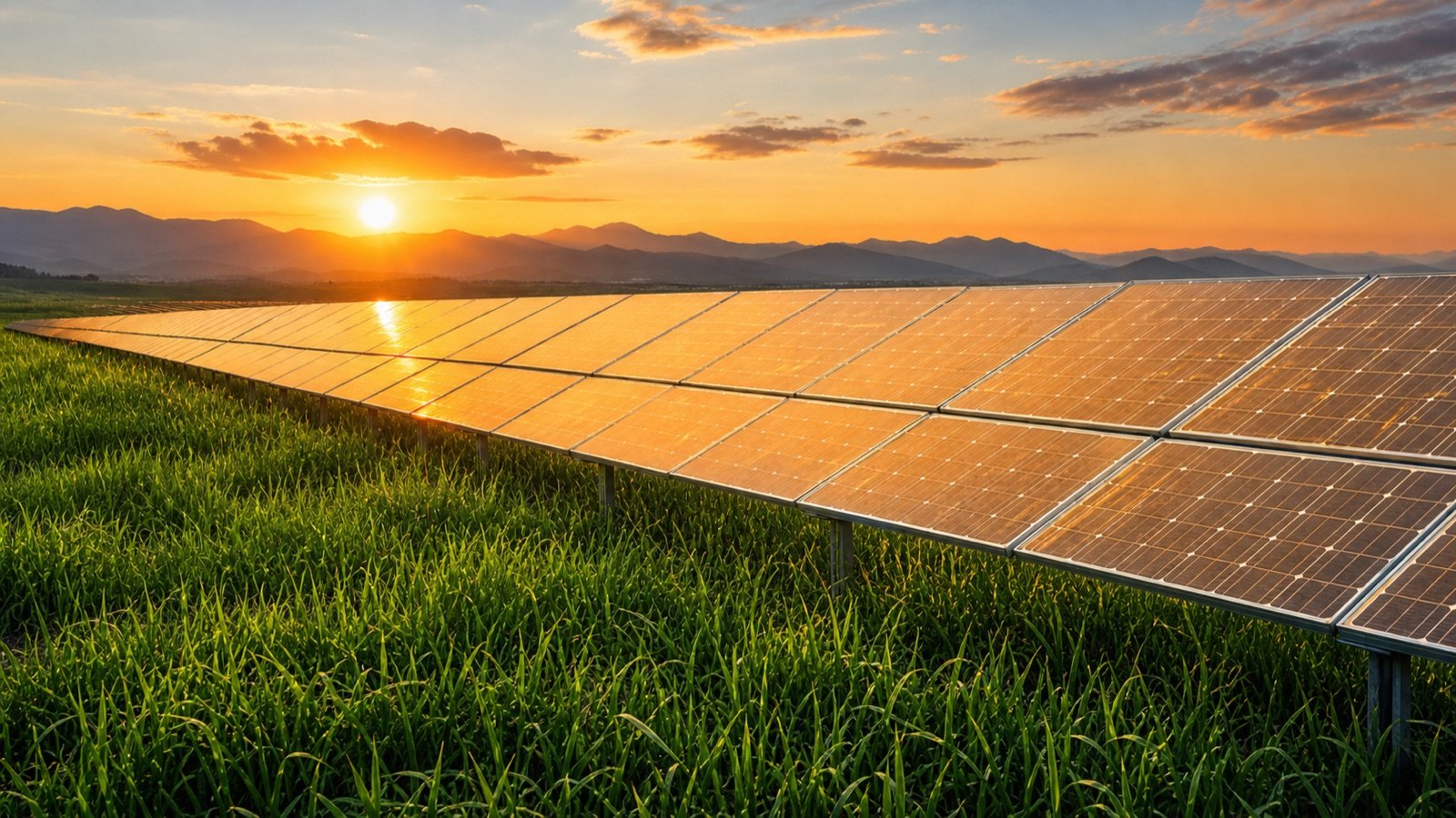 Solar project at sunset