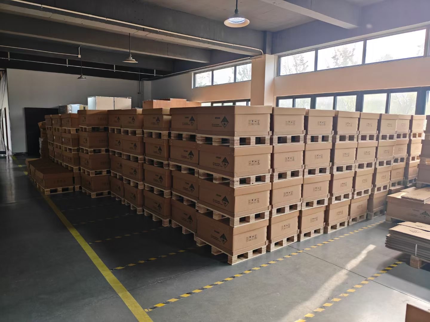 Wheeled lithium battery shipment ready in warehouse